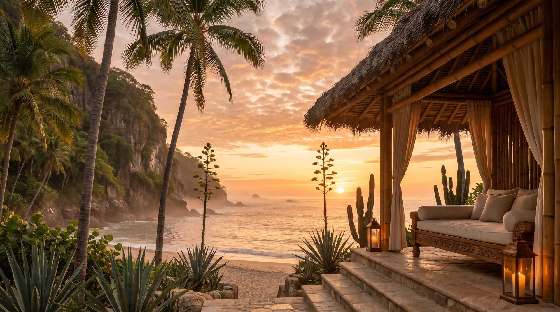 SuperNova Mexico — sunset beach with thatched cabana
