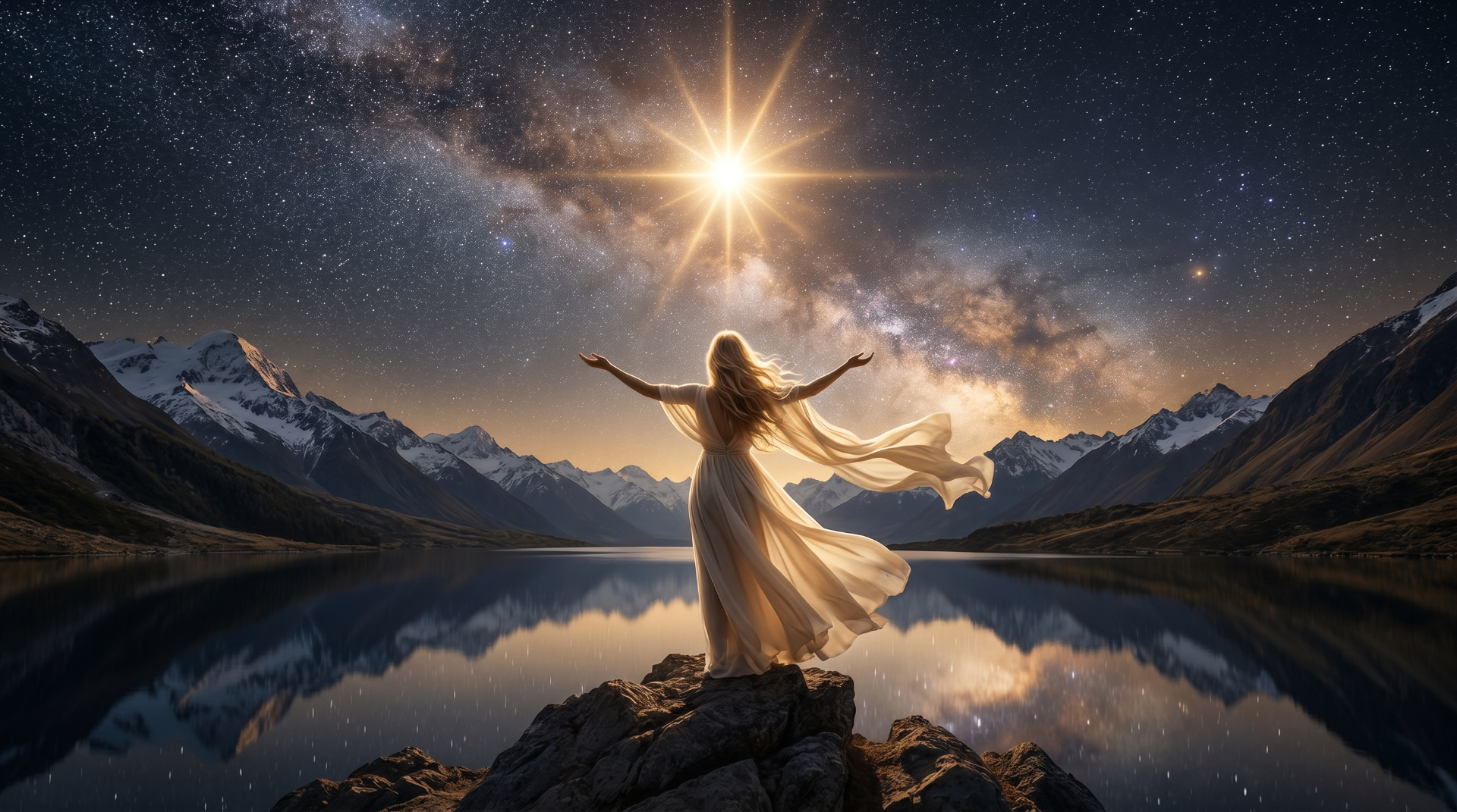 Cosmic night sky with celestial light