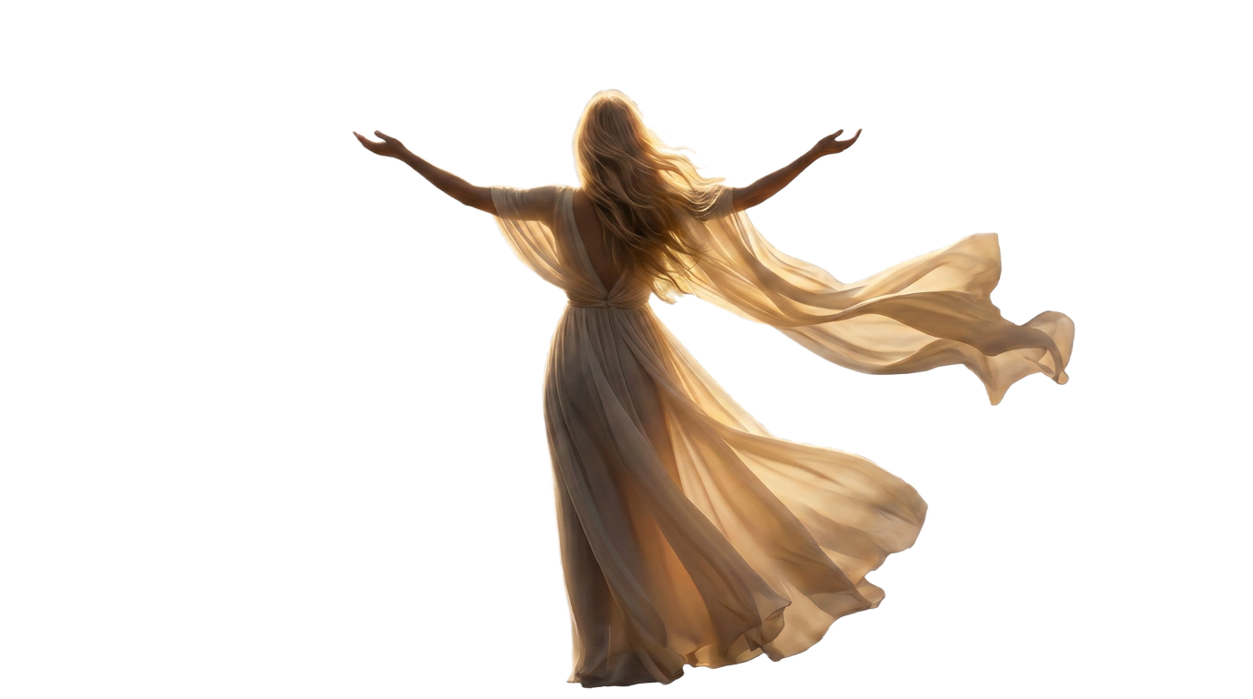Figure rising into golden light